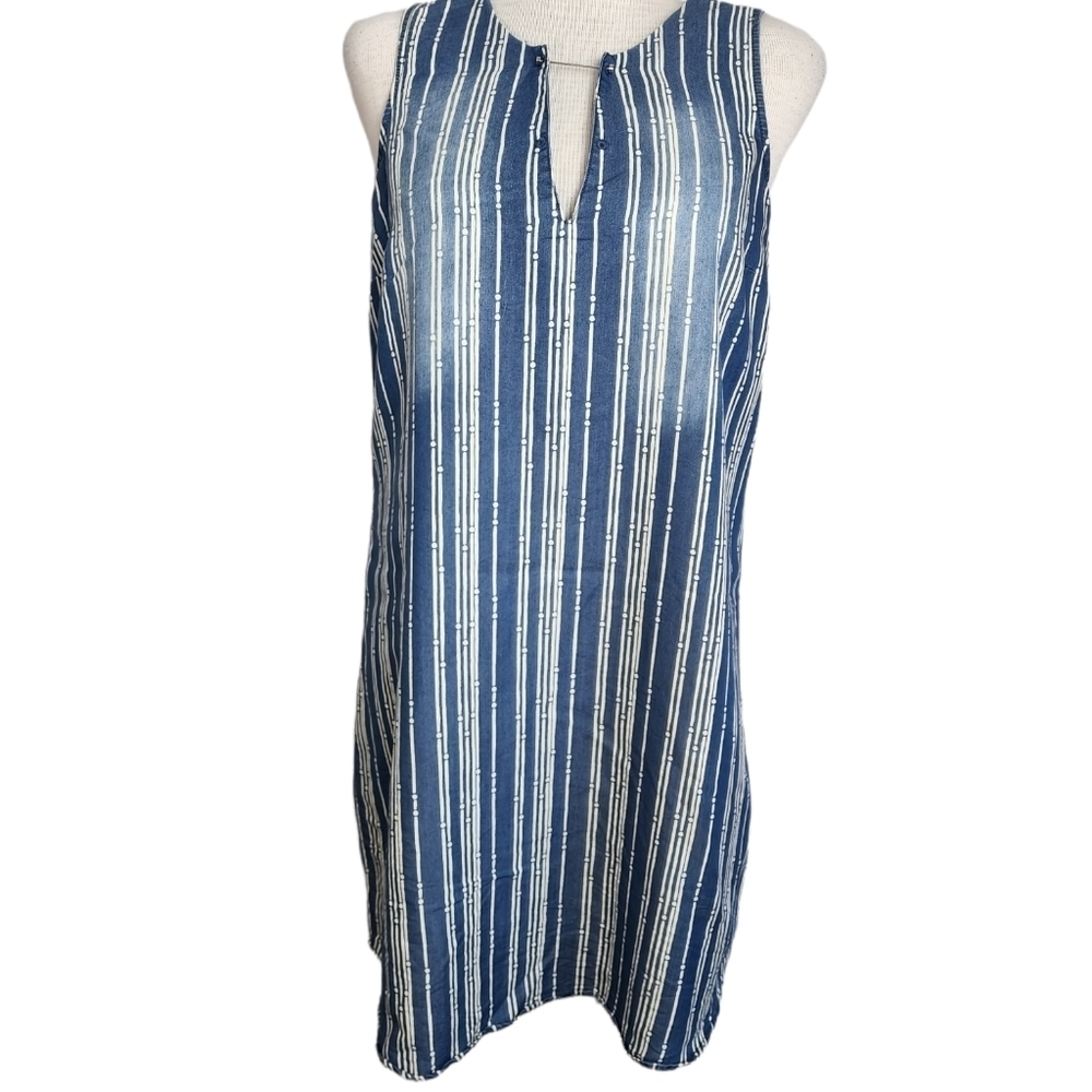 Given Kale Distressed Blue Striped Sleeveless Sun Women's Dress Size M